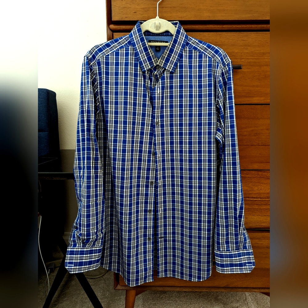 Banana Republic, Casual Shirt, M,  Tailored Fit, Blue Plaid